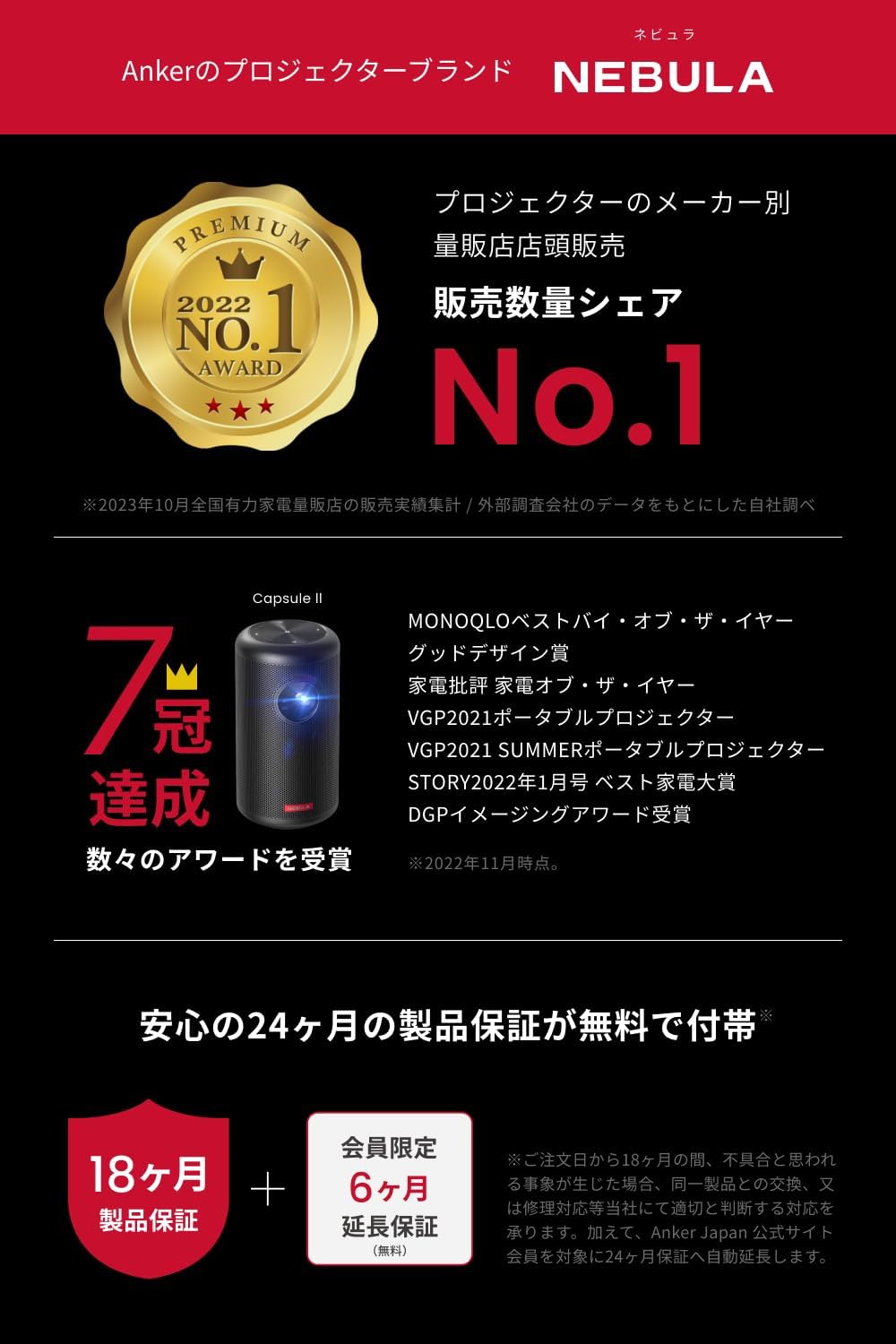 月額5,880円レンタルプラン:Anker ネビュラ(Nebula) Capsule 3 アンカー プロジェクター D2425N11 ブラック