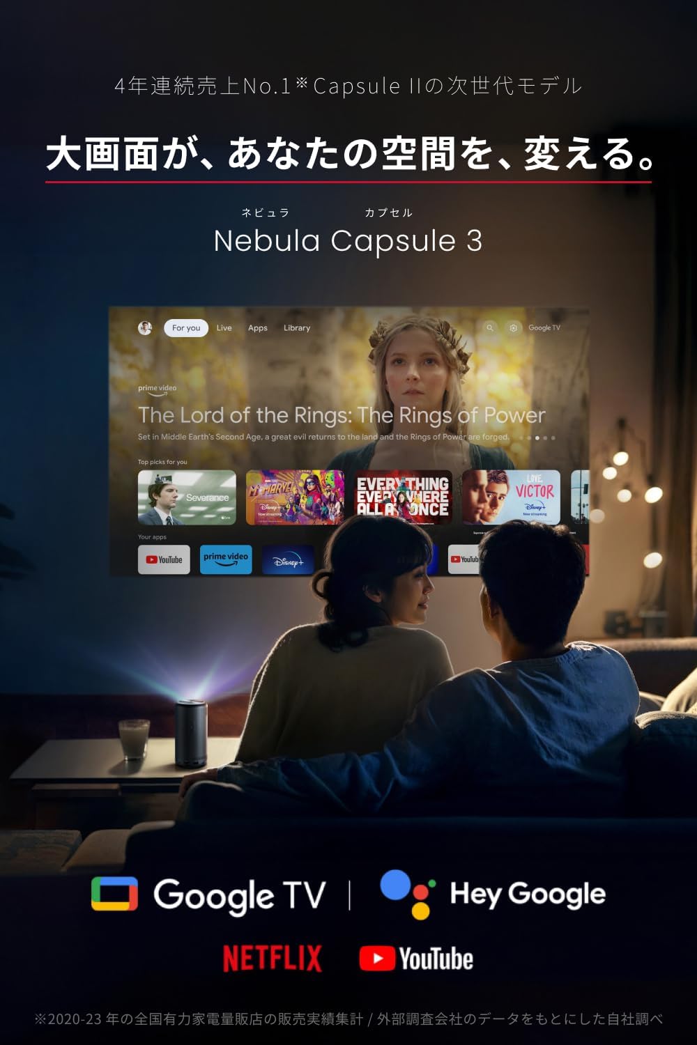 月額5,880円レンタルプラン:Anker ネビュラ(Nebula) Capsule 3 アンカー プロジェクター D2425N11 ブラック