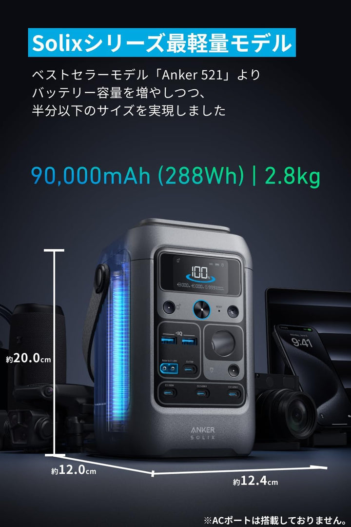 月額3,880円レンタルプラン:Anker Solix C300 DC Portable Power Station 7ポート LEDライト&豊富な充電方法 最軽量モデル スマホで遠隔操作 防災 A17265Z1 ダークグレー