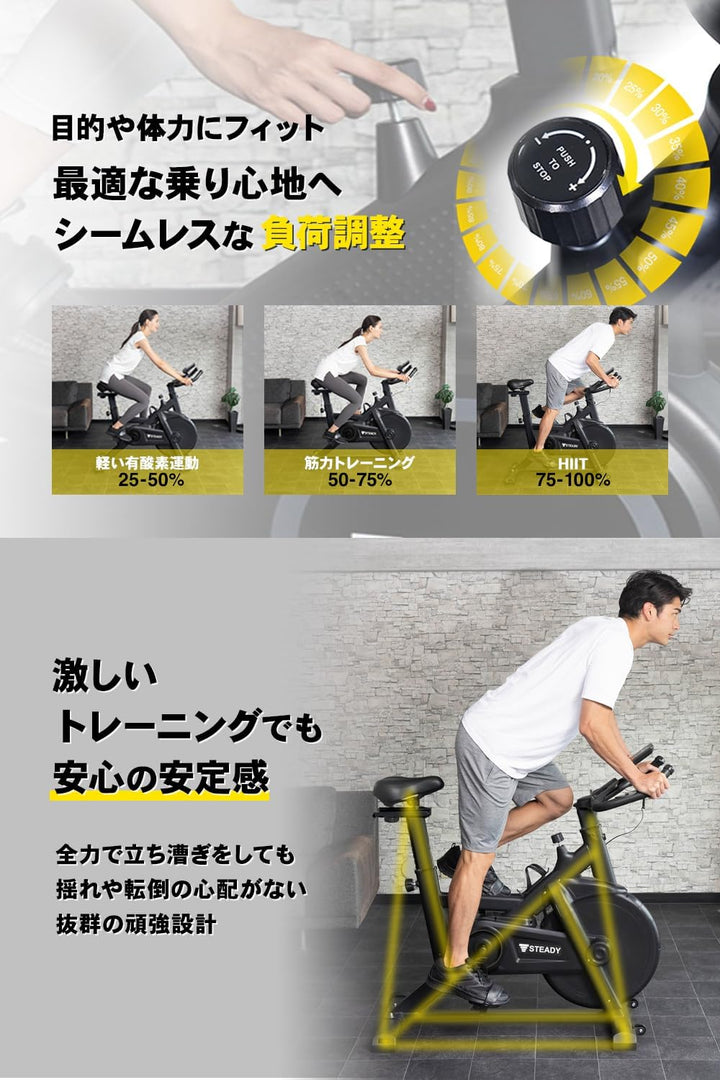 月額4,280円レンタルプラン:STEADY スピンバイク 非接触式airホイール ST128 ブラック
