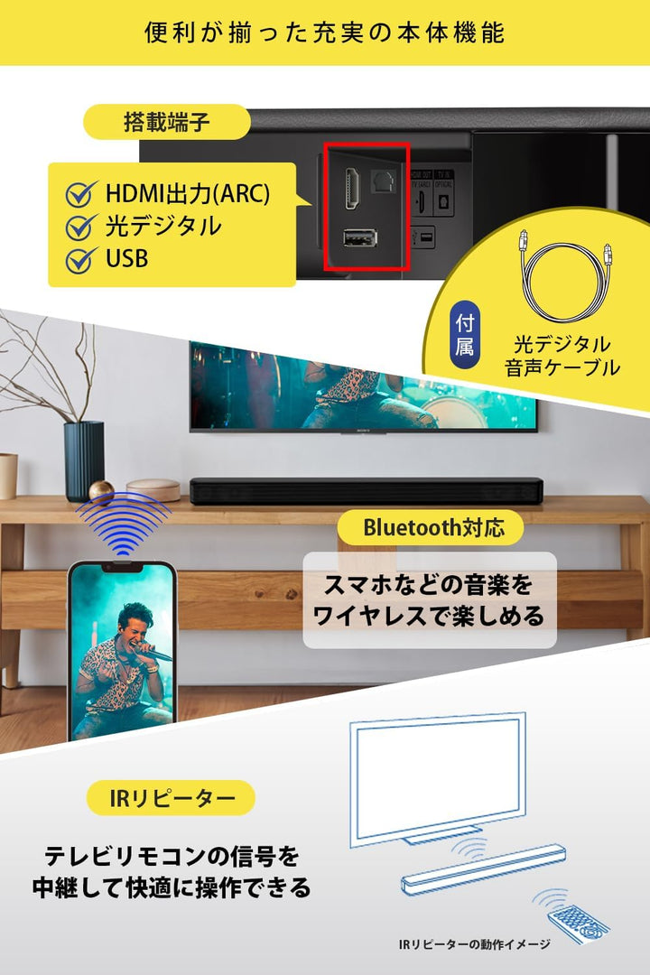 月額2,080円レンタルプラン:ソニー(SONY) サウンドバー HT-S100F チャコールブラック