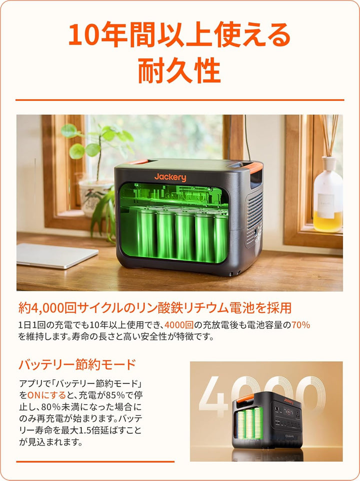月額36,800円レンタルプラン:Jackery ポータブル電源 3000 New 高出力家電 3000Whクラス 高速充電 最軽量 最小モデル 遠隔操作 JE-3000B ブラック