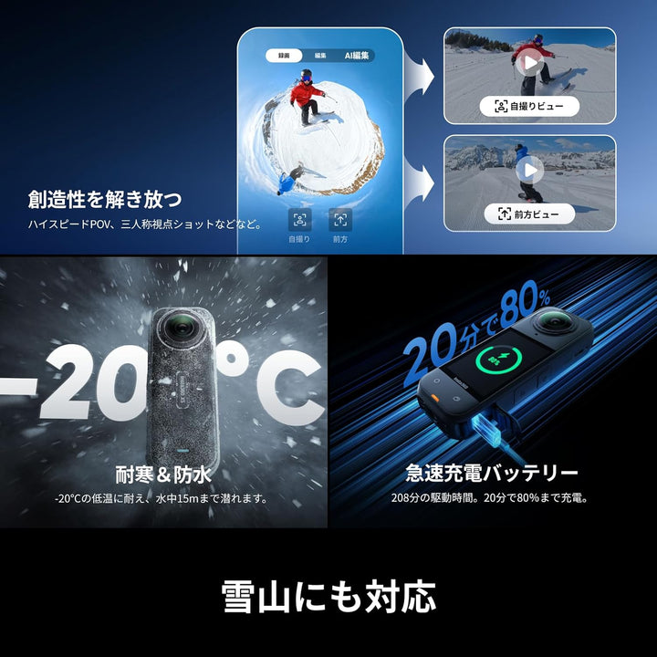 月額13,800円レンタルプラン:Insta360 X5 通常版 360度アクションカメラ CINSAAHA-X510 ブラック