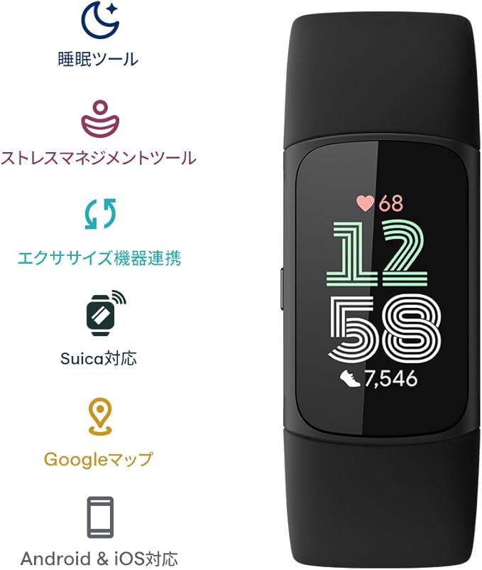 月額3,280円レンタルプラン：Fitbit Charge 6 (フィットビット)トラッカー Suica対応 最大7日間のバッテリーライフ GPS搭載 スマートウォッチ  ‎目覚まし時計 ワイヤレス Obsidian/Black ブラック