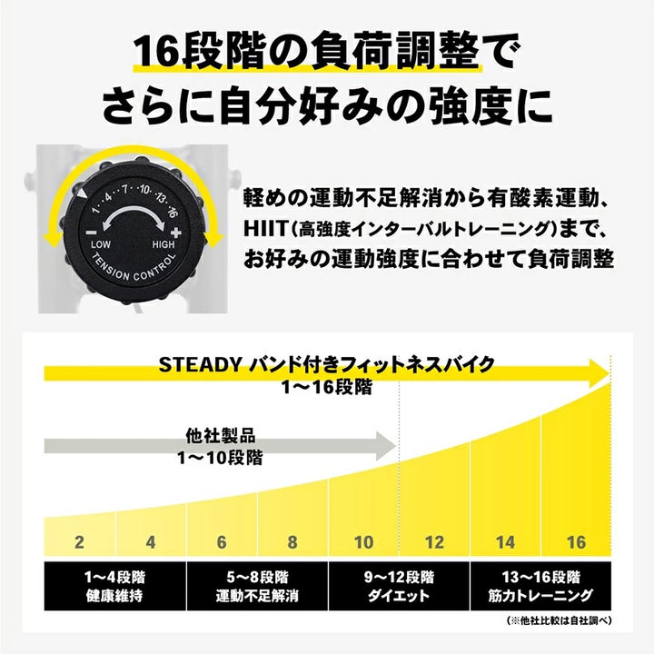 月額3,680円レンタルプラン：STEADY フィットネスバイク 超静音 筋トレ 有酸素運動可 ST143 ブラック