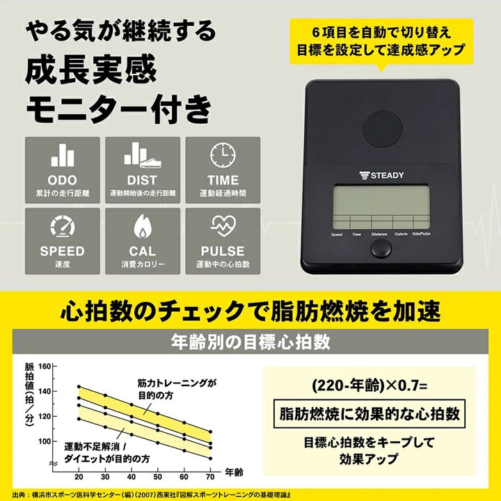 月額3,680円レンタルプラン：STEADY フィットネスバイク 超静音 筋トレ 有酸素運動可 ST143 ブラック