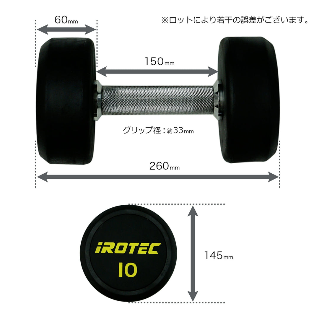 月額1,980円レンタルプラン：IROTEC ジムダンベル10KG×2個 オールラバー 筋トレ ホームジム