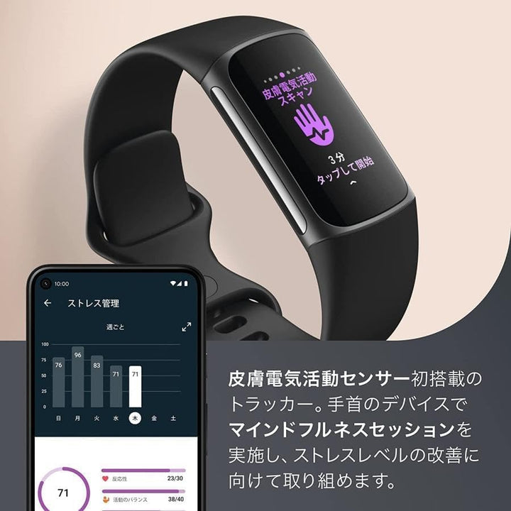 月額2,580円レンタルプラン： Fitbit Charge 5 フィットネストラッカー エナジースコア ストレスマネジメント GPS搭載 Suica対応 皮膚電気活動センサー FB421BKBK-FRCJK ブラック