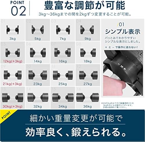 月額9,980円レンタルプラン：NUO FLEXBELL フレックスベル 可変式ダンベル 36kg(2kg刻み) ×2個 ブラック