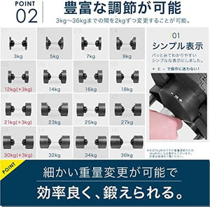 月額9,980円レンタルプラン：NUO FLEXBELL フレックスベル 可変式ダンベル 36kg(2kg刻み) ×2個 ブラック