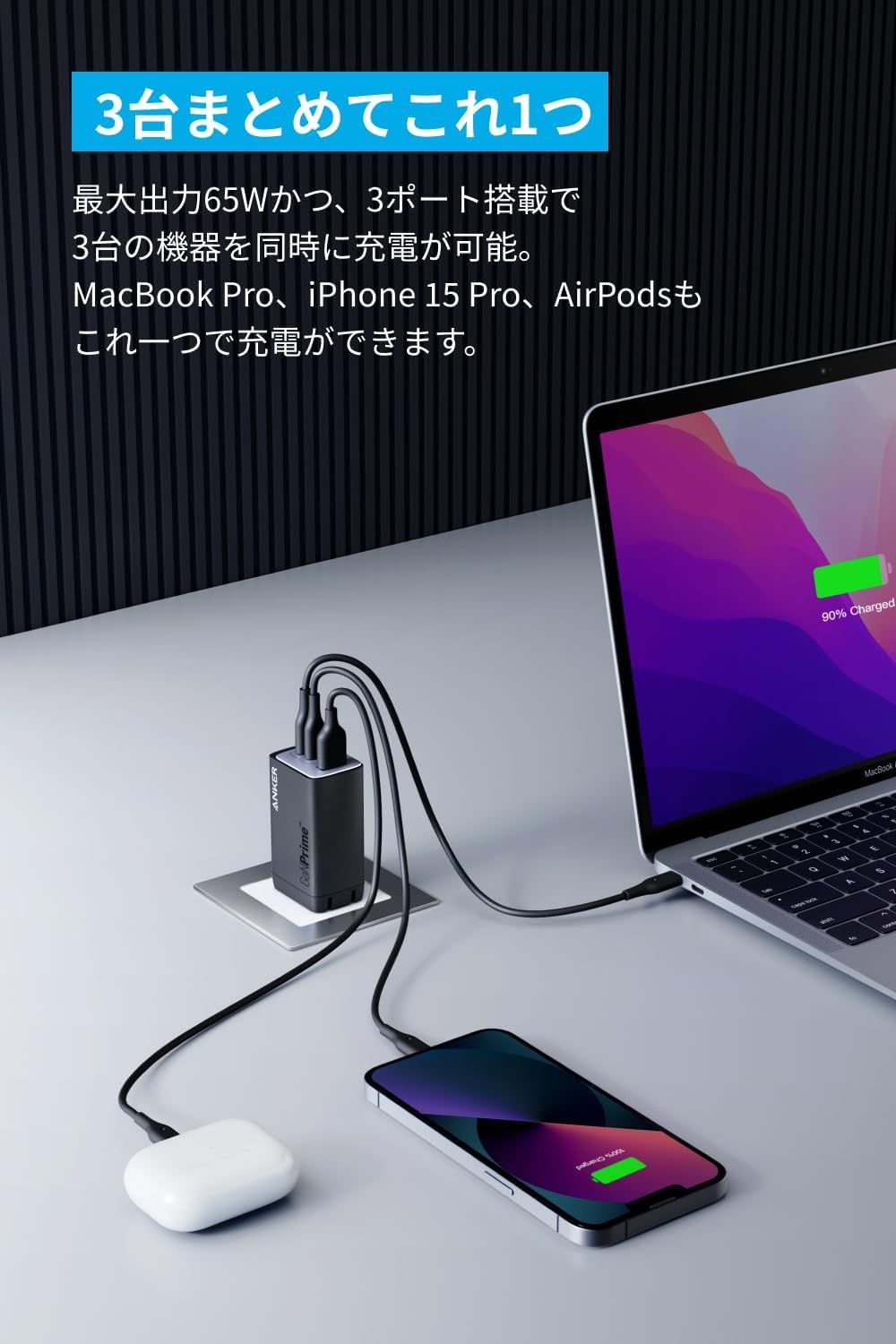 ANKER 735 CHARGER (GANPRIME 65W) ブラック・新品 Amazon | Anker 735 Charger (GaNPrime 65W) (USB PD 充電器 USB