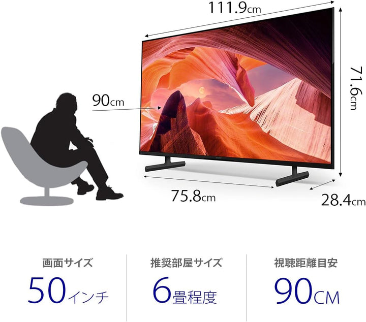 月額28,500円：SONY 50V型 液晶テレビ ブラビア KJ-50X80L ブラック