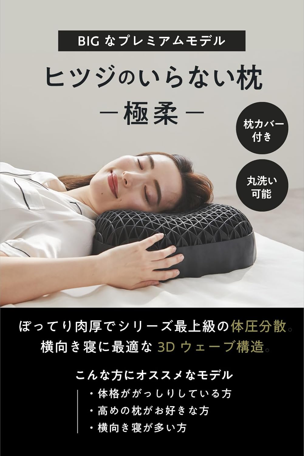 月額3,280円レンタルプラン：太陽 ヒツジのいらない枕 テンセル枕カバー付 極柔 HTG001 ブラック