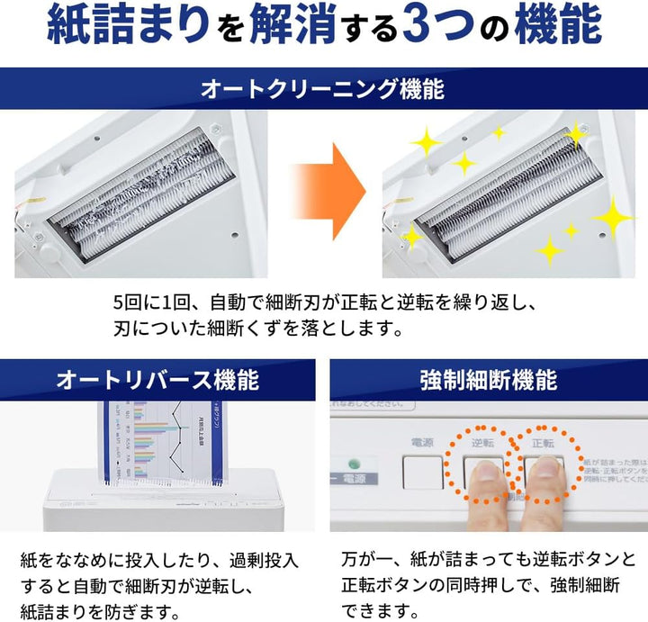 月額6,280円レンタルプラン：アイリスオーヤマ オフィスシュレッダー 高速スピード細断 マイクロクロスカット 大容量30L オートクリーニング機能 オートリバース機能 強制細断機能OF15M ホワイト