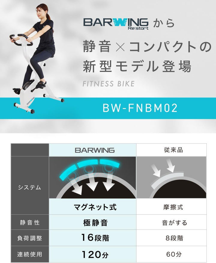月額2,380円レンタルプラン：BARWING フィットネスバイク 背もたれ付き エアロバイク BW-FNBM02