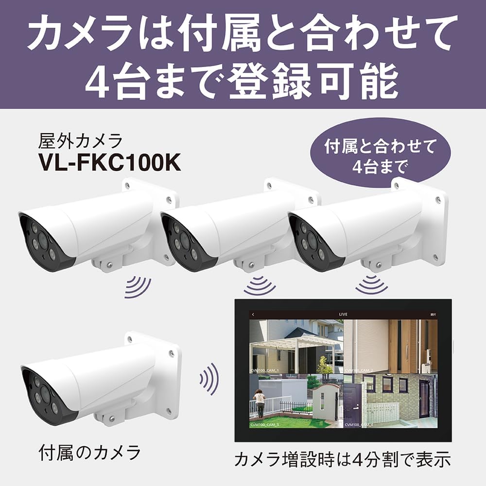 月額5,780~5,980円レンタルプラン：パナソニック モニター付き屋外カメラ 防犯カメラ VL-CV100K ホワイト