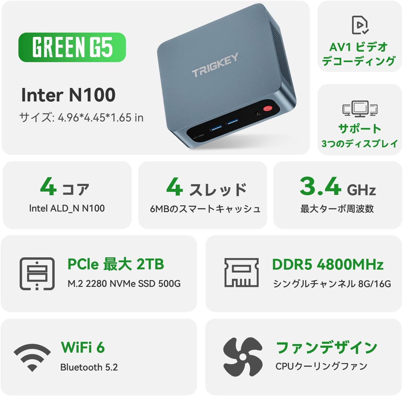 月額4,880円レンタルプラン：TRIGKEY ミニPC デュアル2.5G LAN インテル第12世代 N100 プロセッサー 最大3.4G –  GYMGATE