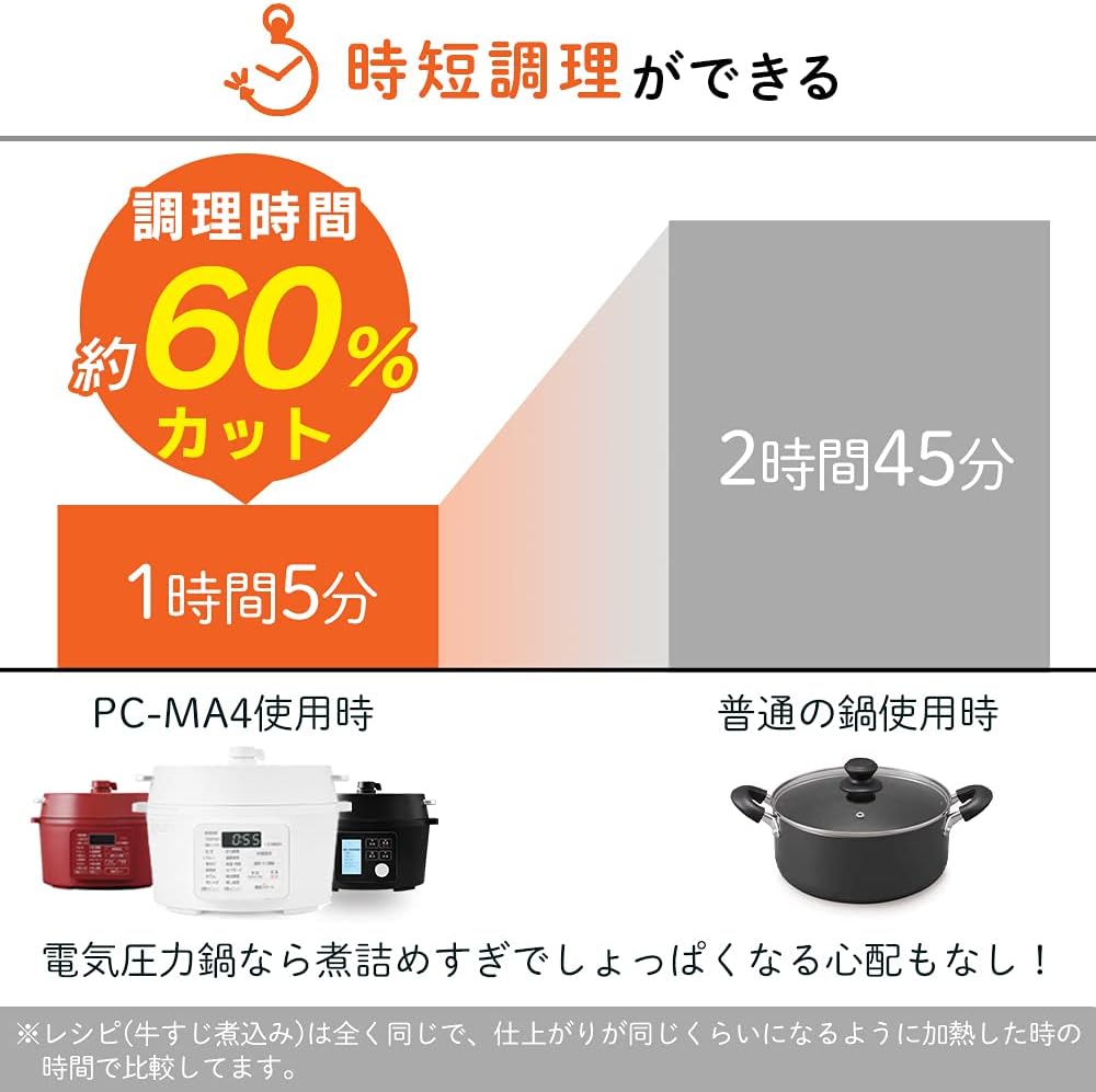 月額2,580円レンタルプラン：アイリスオーヤマ 電気圧力鍋 4.0L PMPC-MA4-B ブラック