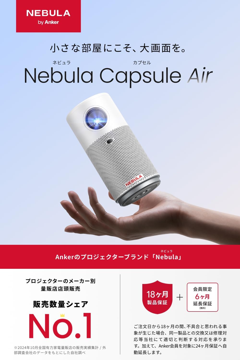 月額8,380円レンタルプラン：Anker Nebula Capsule Air D4112521 ホワイト