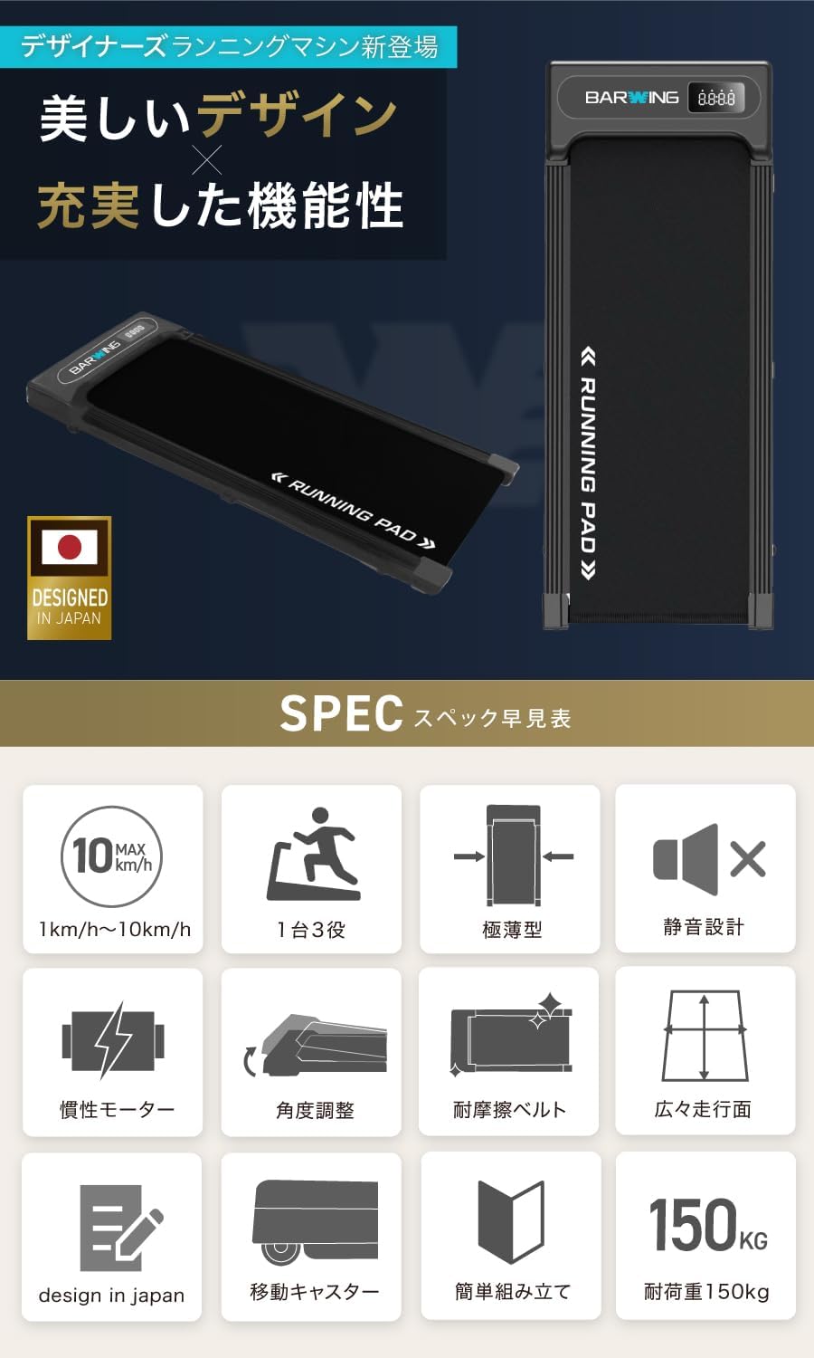 BARWING - ランニングパット コンパクト ルームランナー BARWING BW-WKM01 ランニングパット コンパクト ルームランナー BARWING BW-WKM01