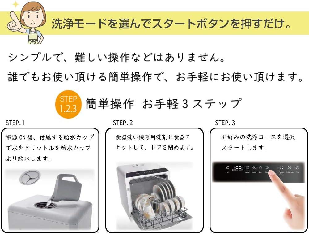 月額4,980円レンタルプラン：アイネクス Smart Dish Washer 設置工事が不要 食器洗い乾燥機 AX-S3W
