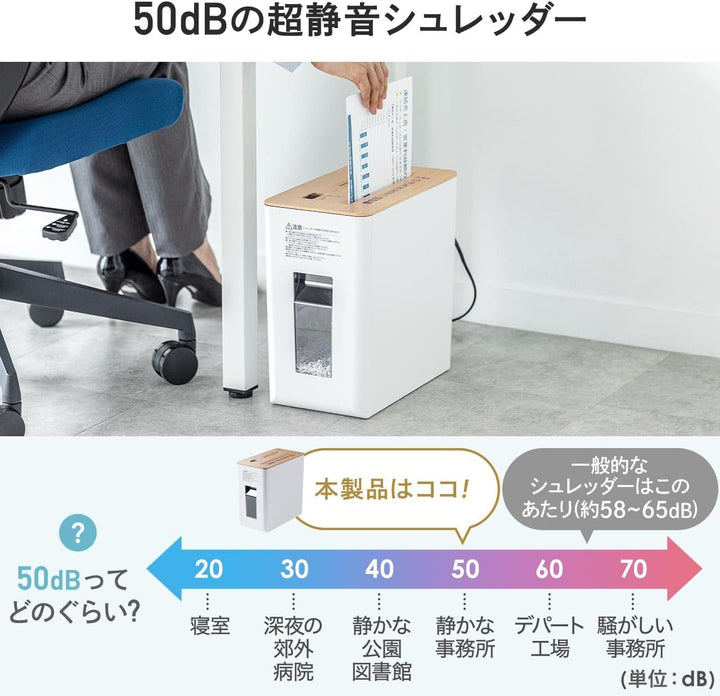 月額2,380円レンタルプラン：サンワダイレクト 静音シュレッダー 超静音 マイクロカット コンパクト ゴミ捨てしやすい 400-PSD063W ホワイト