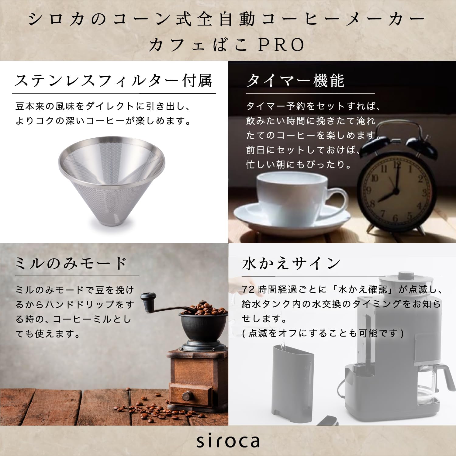 月額4,380円レンタルプラン：シロカ コーン式 全自動 コーヒーメーカー