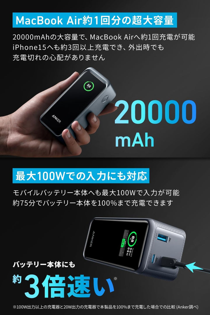 月額2,480円レンタルプラン：Anker Prime Power Bank (20000mAh, 200W) A1336011 ブラック