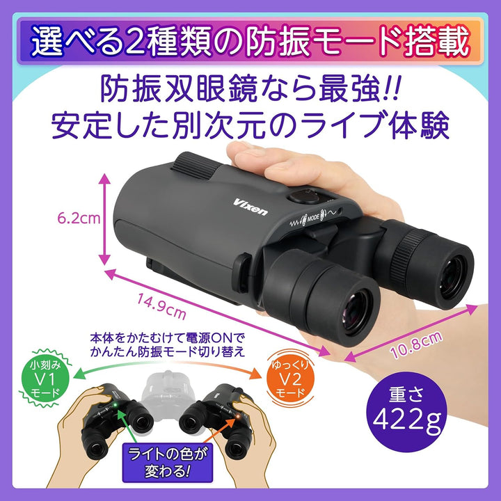 月額13,800円レンタルプラン：Vixen 防振双眼鏡  ATERA II H12×30 11514 軽量 2種類の防振モード 高倍率 チャコール