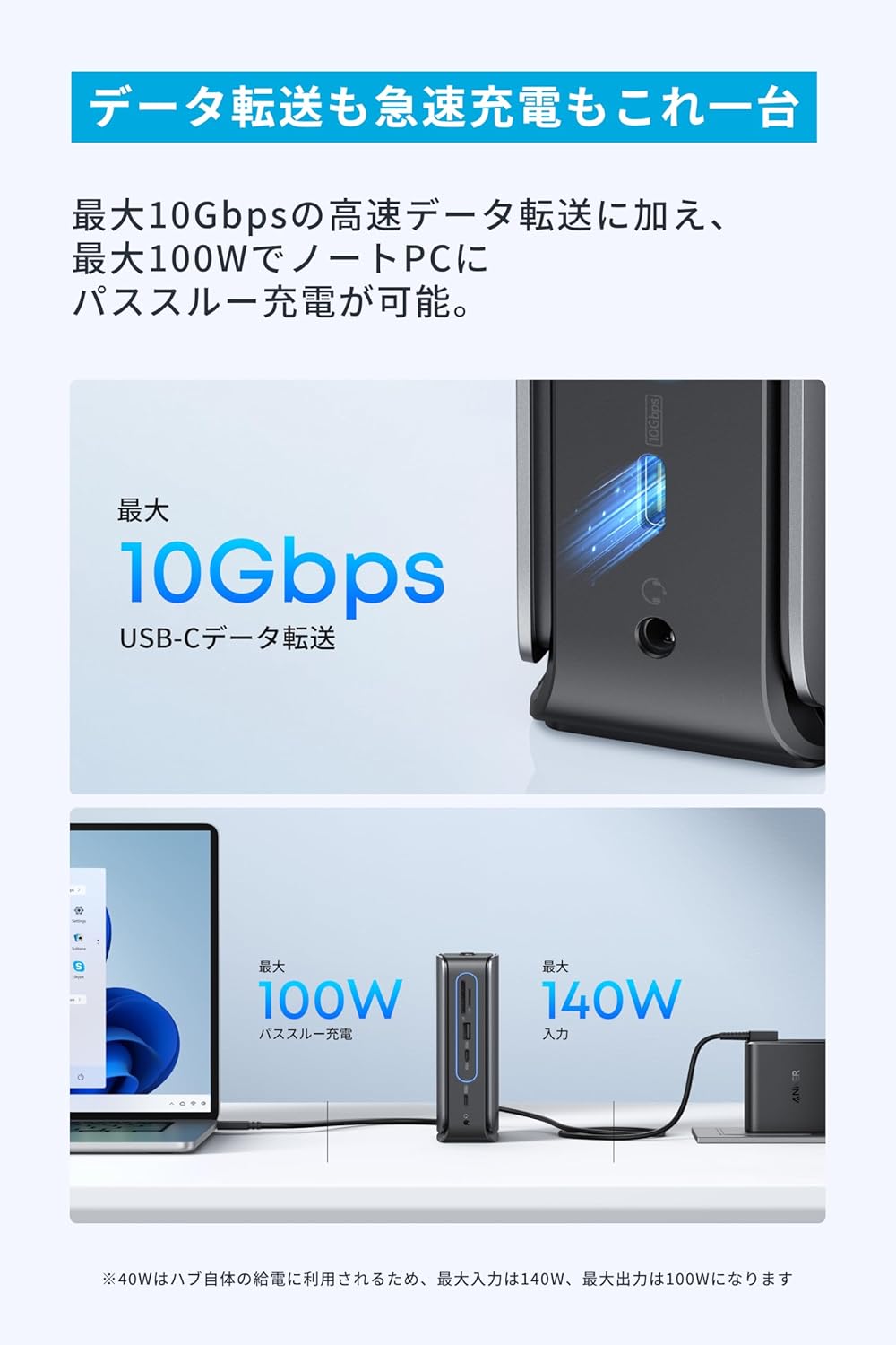 月額2,880円レンタルプラン：Anker Nano ドッキングステーション (13-in-1, 着脱式USB-C ハブ)  A83C3111