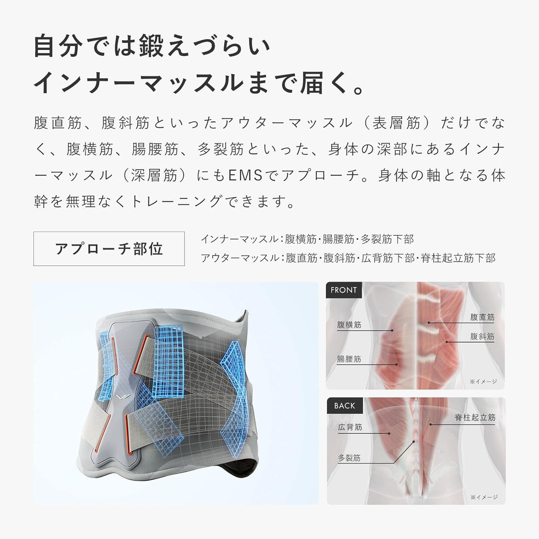月額8,980円レンタルプラン：MTG SIXPAD Medical Core メディカルコア ジェルシート不要 水不要 腰専用 サウナスーツ構造 インナーマッスル グレー