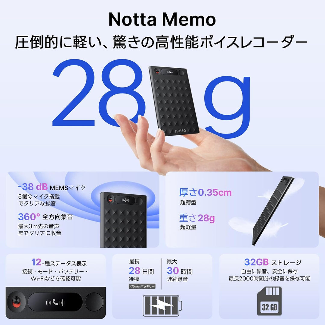 月額3,880円レンタルプラン：Notta Memo AIボイスレコーダー
