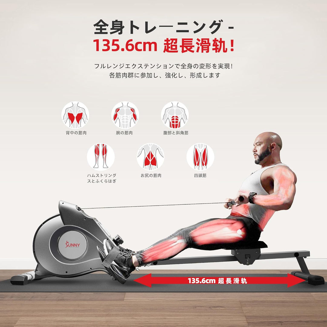 月額6,580円レンタルプラン：Sunny Health & Fitness ローイングマシーン SF-RW5515 グレー