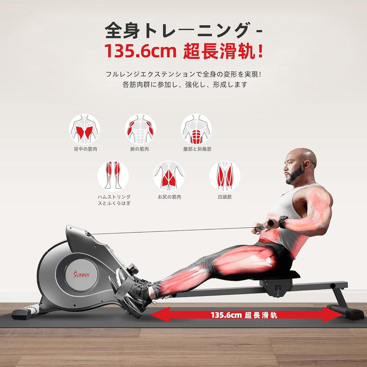 月額6,580円レンタルプラン：Sunny Health & Fitness ローイングマシーン SF-RW5515 グレー