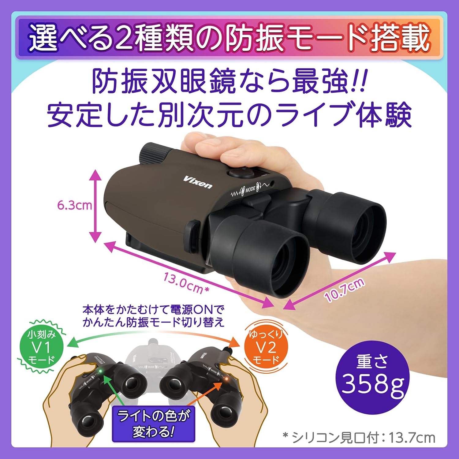 月額15,800円レンタルプラン：Vixen 防振双眼鏡 ATERA 軽量・倍率 倍率