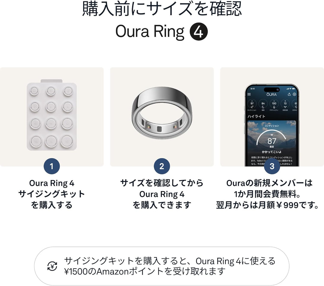 月額8,800円レンタルプラン：Oura Ring スマートリング 第4世代 JZ90-54217-10 シルバー