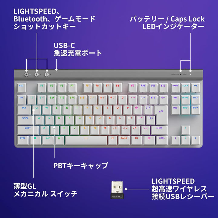 月額2,980円レンタルプラン：Logicool G G515 LIGHTSPEED TKL ワイヤレス薄型ゲーミングキーボード リニア G515-WL-LN