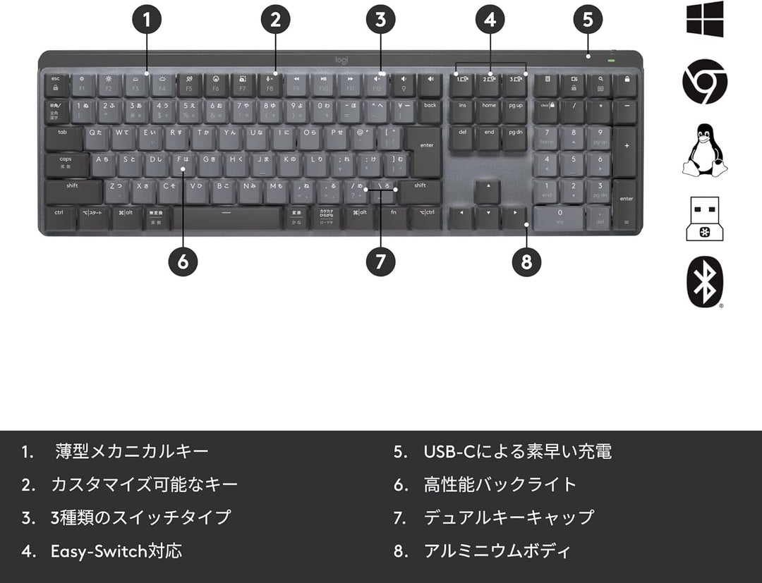 月額3,280円レンタルプラン：ロジクール MX MECHANICAL キーボード KX850FT グラファイト