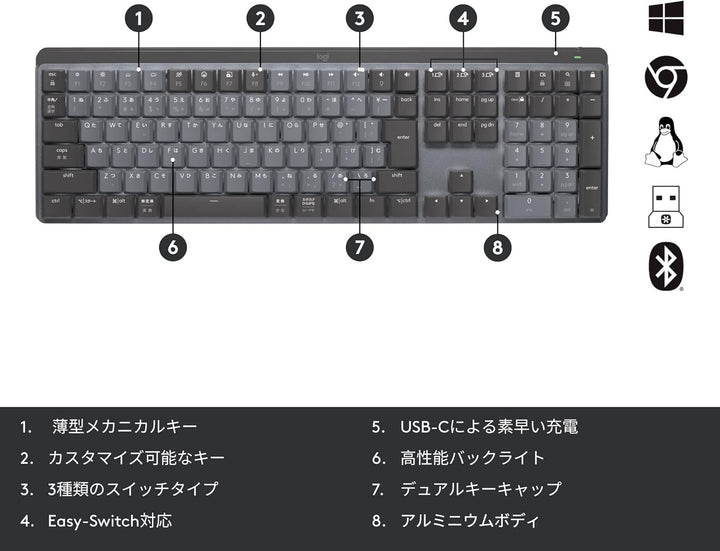月額3,280円レンタルプラン：ロジクール MX MECHANICAL キーボード KX850FT グラファイト