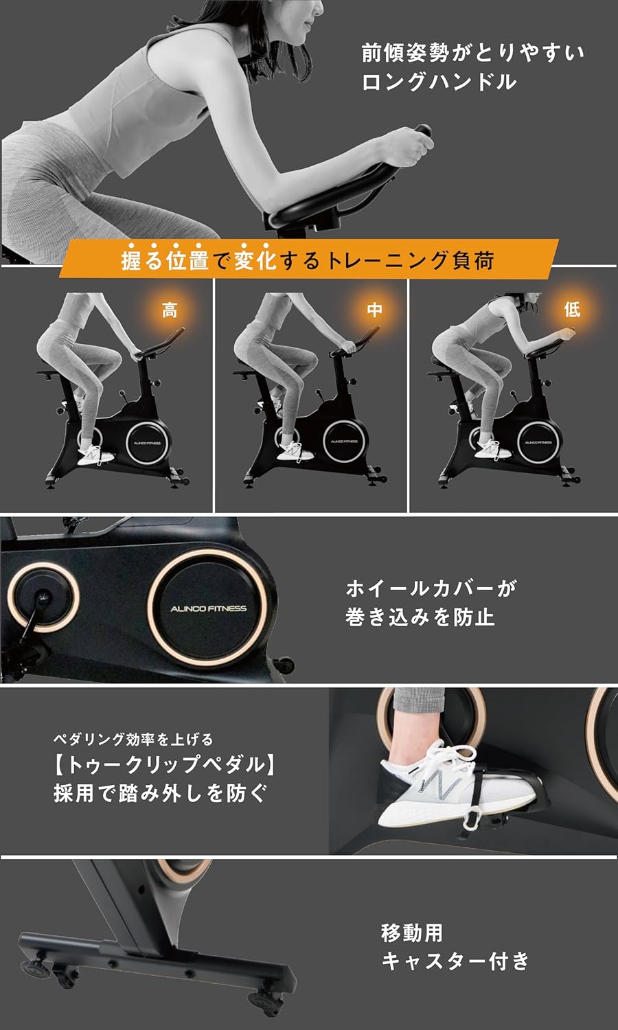 0107-008 ALINCO FITNESS スピンバイク　BK1824A 月額5,580円レンタルプラン：ALINCO スピンバイク1824A エントリー