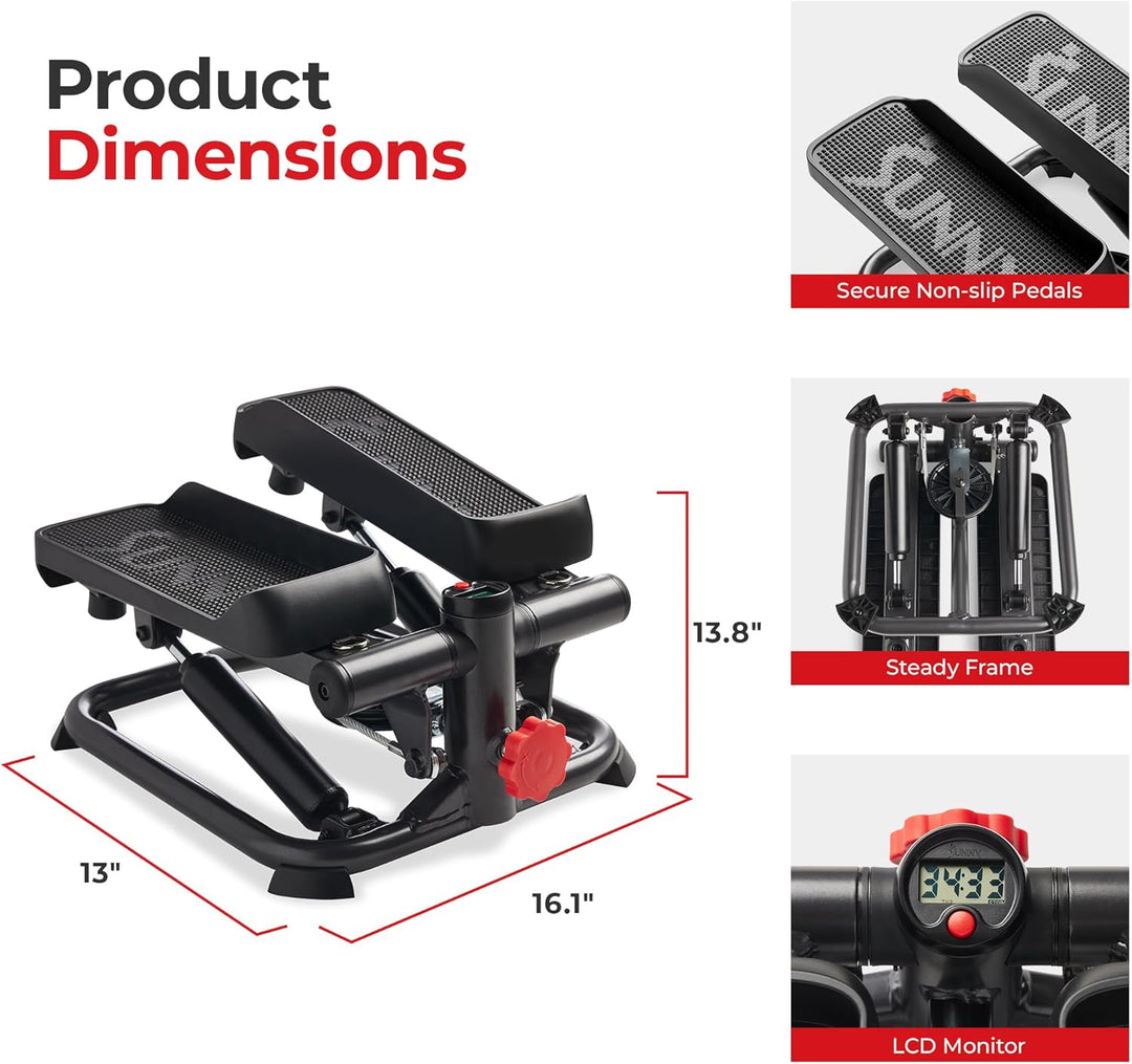 月額4,680円レンタルプラン：Sunny Health&Fitness ミニステッパー 抵抗バンド&LCDディスプレイ付き SF-S0978SMART ブラック