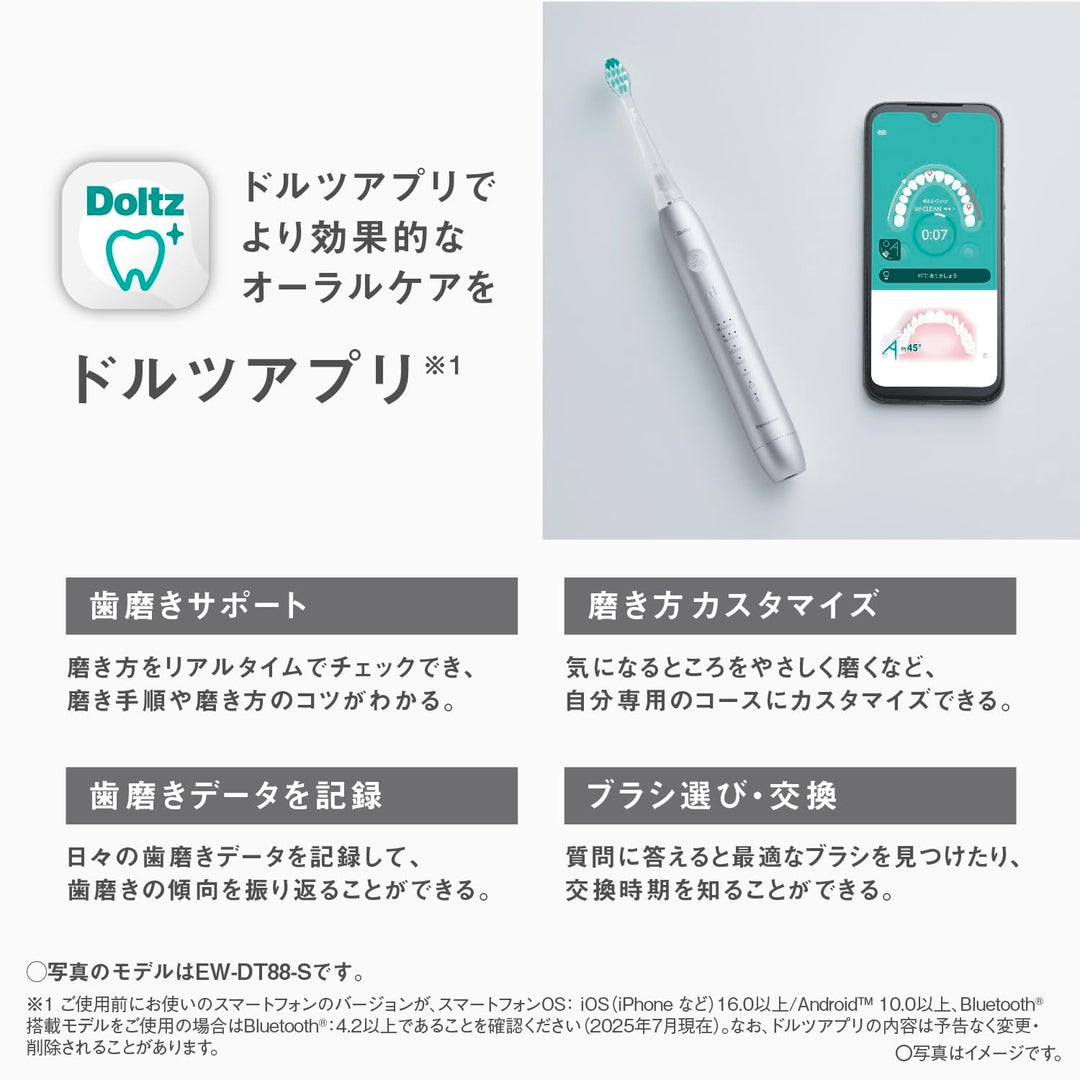 月額6,980円レンタルプラン：パナソニック W音波振動ハブラシ ドルツプレミアム 電動ブラシ 新品ブラシ付き スマート EW-DT88-K
