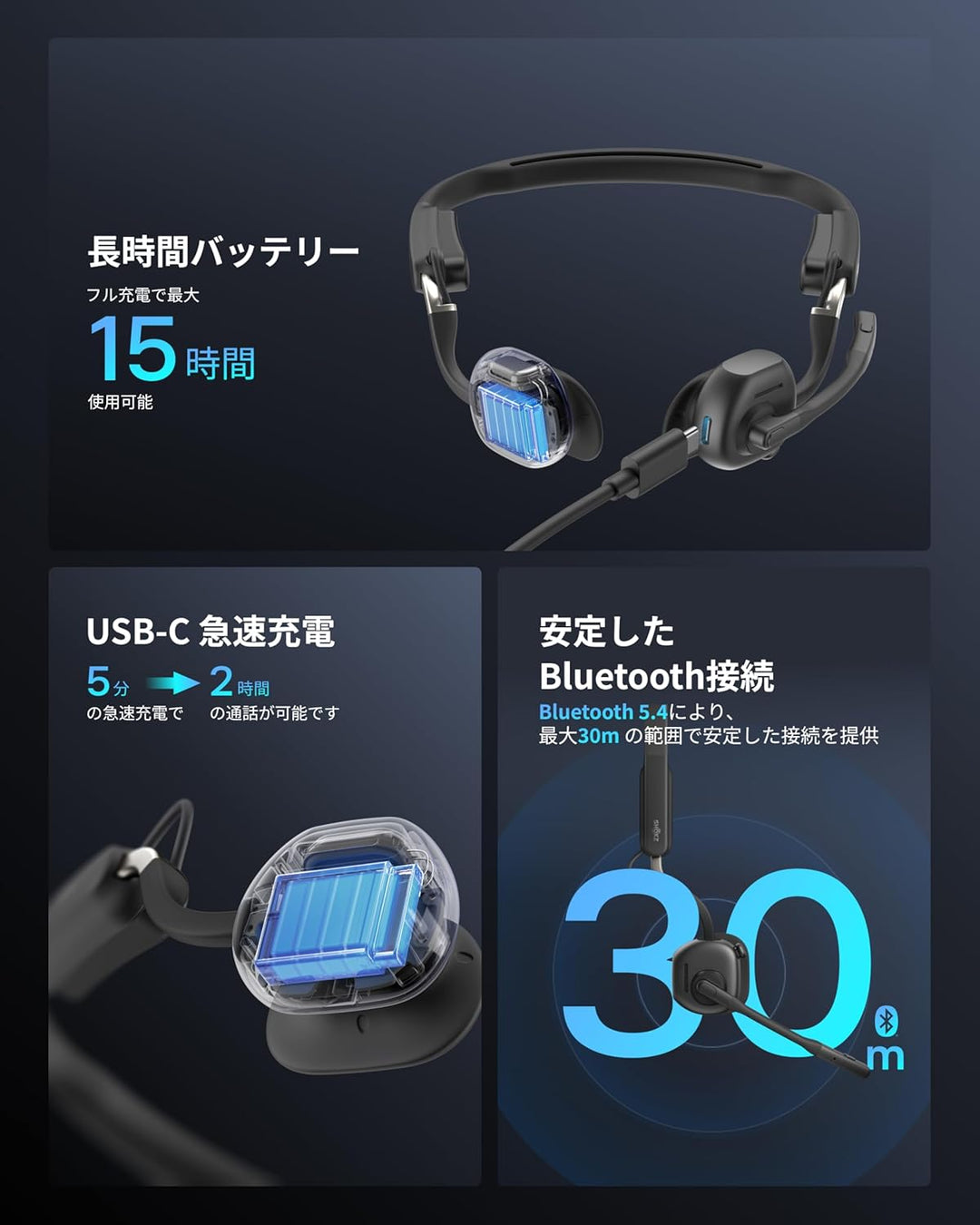 月額5,380円レンタルプラン：Shokz OpenMeet UC ワイヤレス骨伝導ヘッドセット TypeA/TypeC ヘッドフォン ブラック