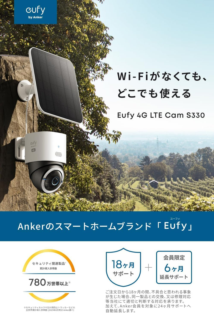月額5,980円レンタルプラン：Eufy 4G LTE Cam S330 防犯カメラ 屋外カメラ T86P2521