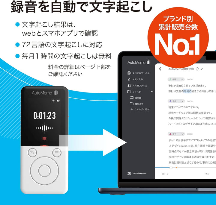 月額1,980円レンタルプラン：ソースネクスト AIボイスレコーダー AutoMemo R