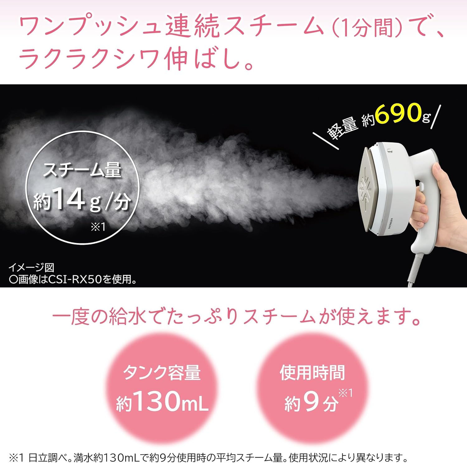 月額1,180円レンタルプラン：HITACHI 衣類スチーマー CSI-RX5BE