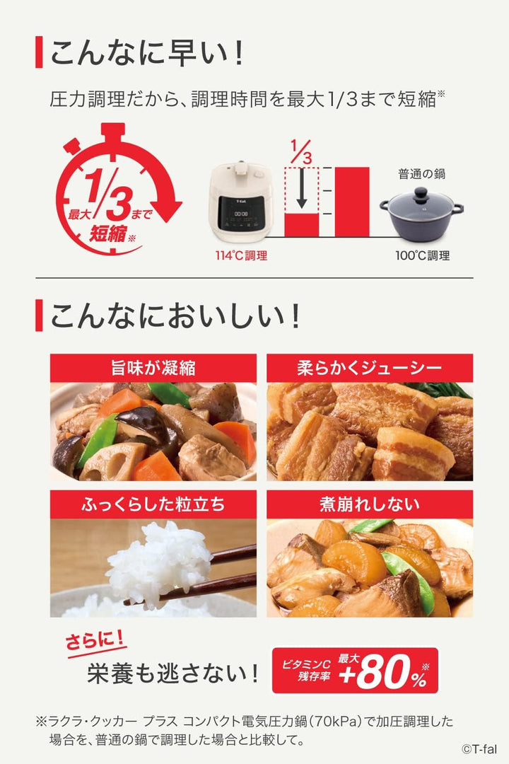 月額2,280円レンタルプラン：ティファール ラクラ・クッカー プラス コンパクト電気圧力鍋 CY353AJP アイボリー