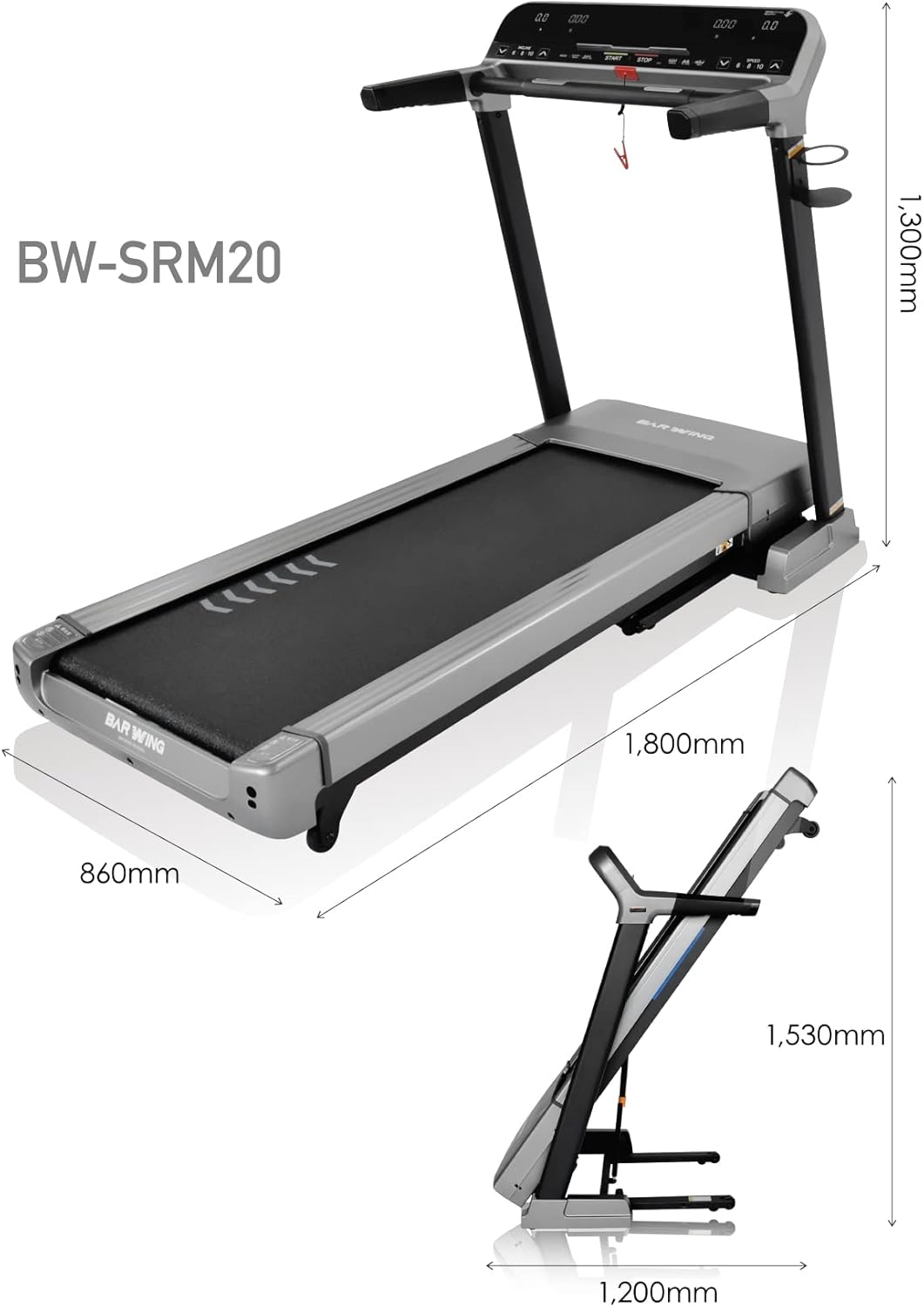 月額13,800円レンタルプラン：BARWING MAX20km/h 静音 ランニングマシン  ルームランナー BW-SRM20 ブラック