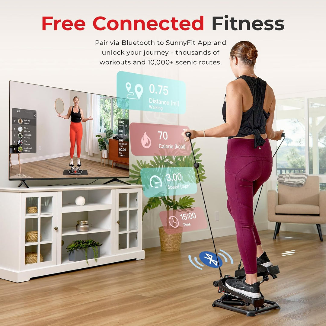 月額4,680円レンタルプラン：Sunny Health&Fitness ミニステッパー 抵抗バンド&LCDディスプレイ付き SF-S0978SMART ブラック
