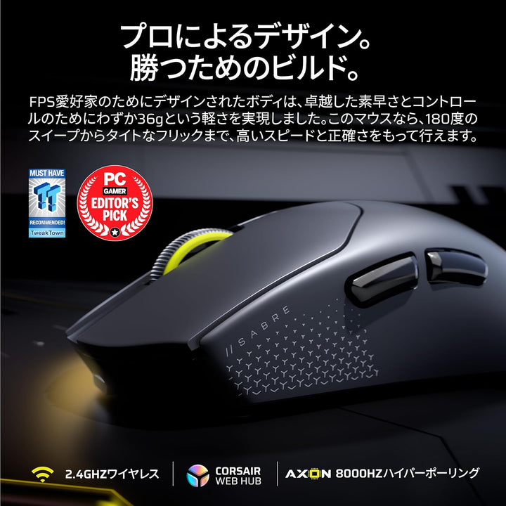 月額2,680円レンタルプラン：CORSAIR SABRE v2 PRO ULTRALIGHT ワイヤレスゲーミングマウス CH-931G001